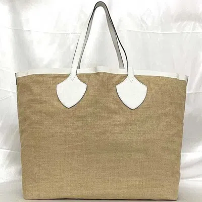 Pre-owned Burberry Beige White Raffia Leather Tote Bag ()