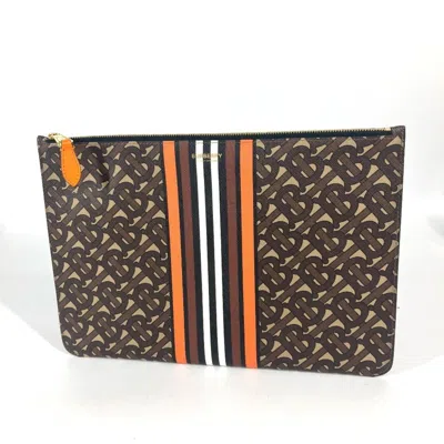 Pre-owned Burberry Brown Orange Leather Clutch Bag Pouch ()