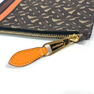 Pre-owned Burberry Brown Orange Leather Clutch Bag Pouch ()