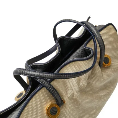 Pre-owned Bvlgari Beige Navy Canvas Leather Shoulder Bag Tote Bag ()