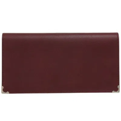 Pre-owned Cartier Bordeaux Red Color Leather Long Wallet (bi-fold) () In Burgundy