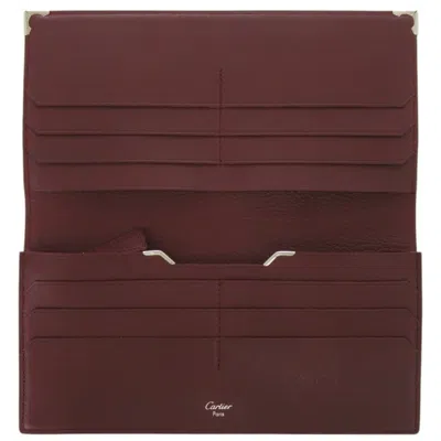 Pre-owned Cartier Bordeaux Red Color Leather Long Wallet (bi-fold) () In Burgundy