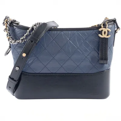 Pre-owned Chanel Black Navy Leather Shoulder Bag ()
