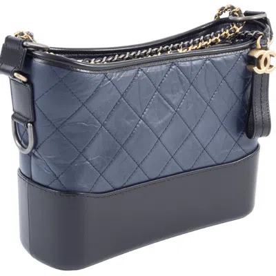 Pre-owned Chanel Black Navy Leather Shoulder Bag ()