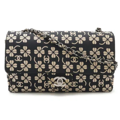 Pre-owned Chanel Black Pink Beige Canvas Leather Shoulder Bag ()