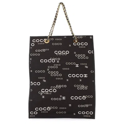 Pre-owned Chanel Black White Canvas Leather Tote Bag ()