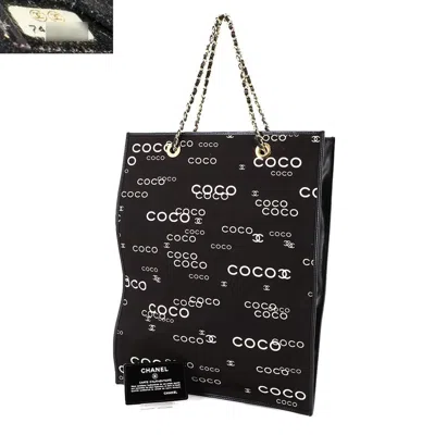 Pre-owned Chanel Black White Canvas Leather Tote Bag ()