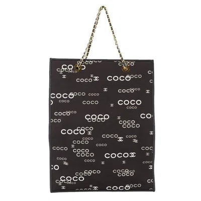 Pre-owned Chanel Black White Canvas Leather Tote Bag ()