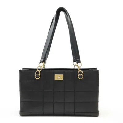 Pre-owned Chanel Chocolate Bar Black Grained Calfskin Shoulder Bag Tote Bag ()
