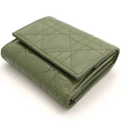 Pre-owned Dior Christian  Green Khaki Patent Leather Wallet (tri-fold) () In Multi
