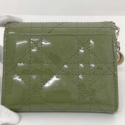 Pre-owned Dior Christian  Green Khaki Patent Leather Wallet (tri-fold) () In Multi