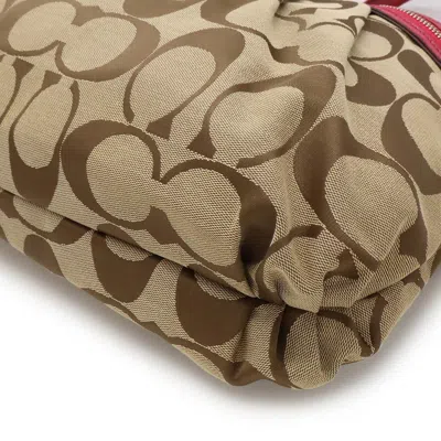 Pre-owned Coach Poppy Beige Pink Signature Line Shoulder Bag Tote Bag ()
