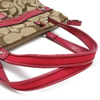 Pre-owned Coach Poppy Beige Pink Signature Line Shoulder Bag Tote Bag ()