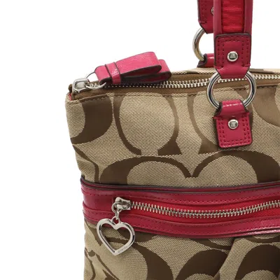 Pre-owned Coach Poppy Beige Pink Signature Line Shoulder Bag Tote Bag ()