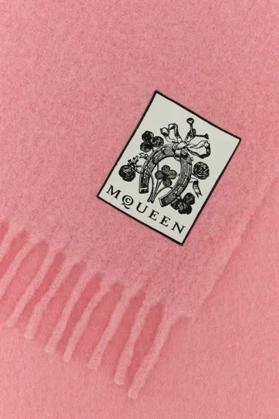 Alexander Mcqueen Fringed Edges Alpaca Blend Scarf In Pink