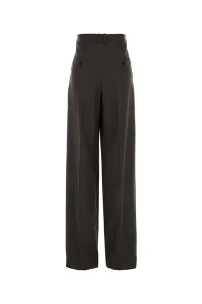 Saint Laurent Wool Trousers With High Waist And Wide Leg In Brown