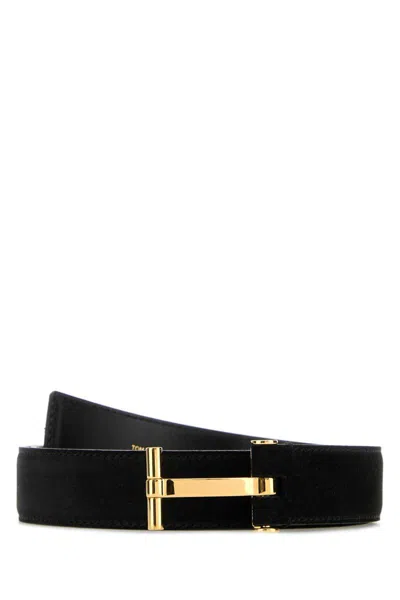 Tom Ford Suede Belt With Gold-tone Buckle And Multiple Holes In Black