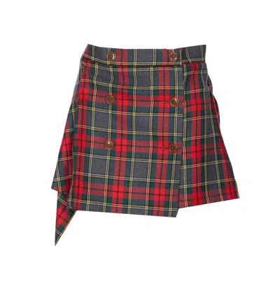 Vivienne Westwood Asymmetric Wrap Skirt With Check Pattern And Button Fastening In Multi