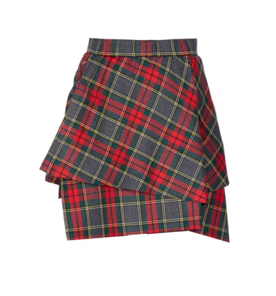 Vivienne Westwood Asymmetric Wrap Skirt With Check Pattern And Button Fastening In Multi