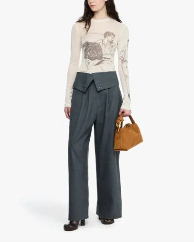Jw Anderson Sheer Graphic Print Top With Long Sleeves In Neutral