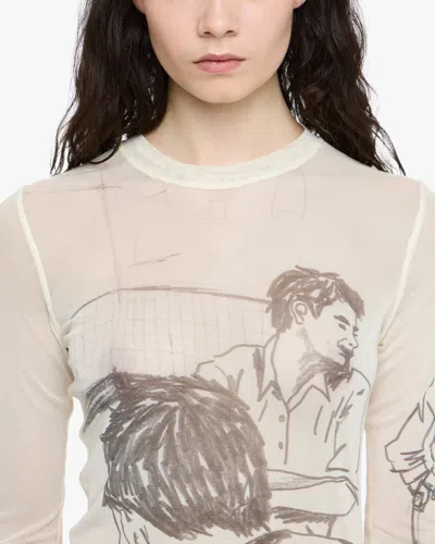 Jw Anderson Sheer Graphic Print Top With Long Sleeves In Neutral