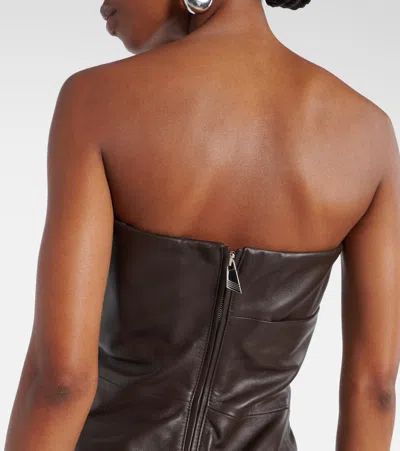 Attico Strapless Leather Dress With Layered Textured Finish In Brown