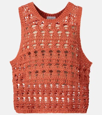 Brunello Cucinelli Jute And Cotton-blend Sweater Vest In Brown