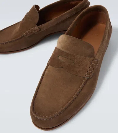 Dunhill Heddon Flex Suede Penny Loafers