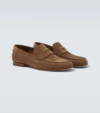 Dunhill Heddon Flex Suede Penny Loafers