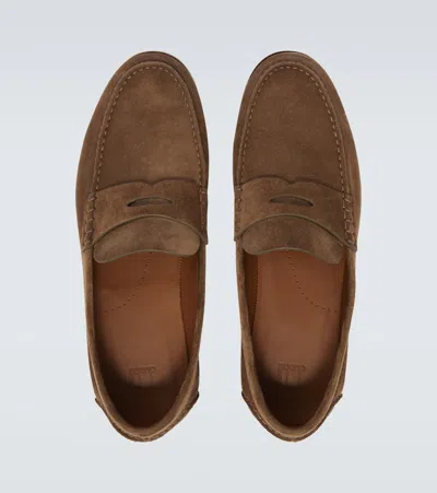 Dunhill Heddon Flex Suede Penny Loafers