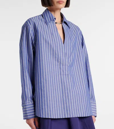 Vince Stripe Popover Shirt In Blue