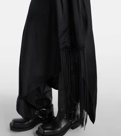 Acne Studios Fringed Scarf-detail Satin Midi Dress In Black