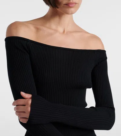 Courrèges Shoulderless Ribbed Knit Top In Black