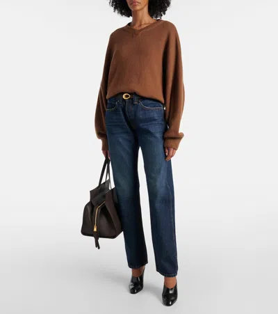 Khaite Kerrie Mid Rise Straight Jeans In Blue
