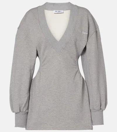 Attico Peplum Cotton Fleece Minidress In Gray