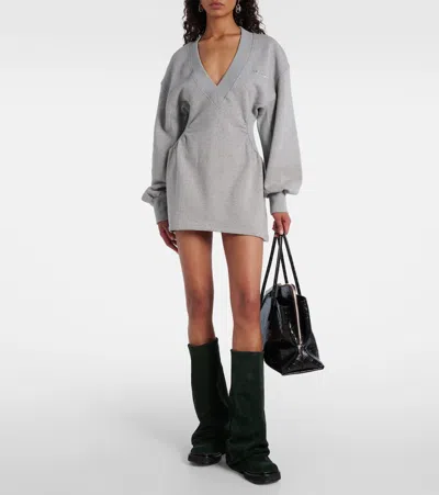 Attico Peplum Cotton Fleece Minidress In Gray