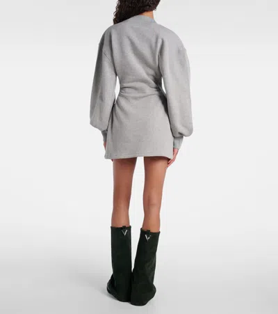 Attico Peplum Cotton Fleece Minidress In Gray