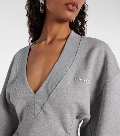 Attico Peplum Cotton Fleece Minidress In Gray