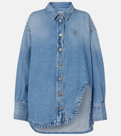 Attico Blue Shirt With Classic Collar And Embroidered Detail On The Front In Cotton Woman In Blue