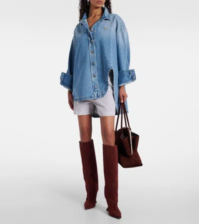 Attico Blue Shirt With Classic Collar And Embroidered Detail On The Front In Cotton Woman In Blue