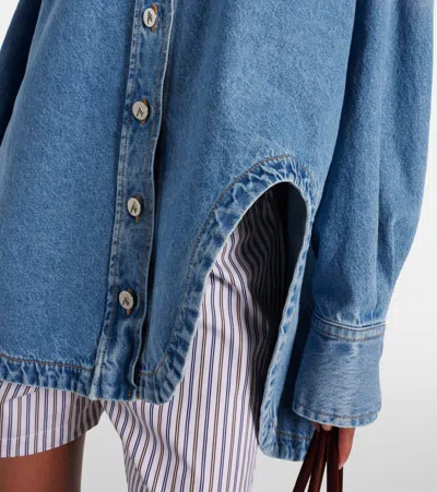 Attico Blue Shirt With Classic Collar And Embroidered Detail On The Front In Cotton Woman In Blue