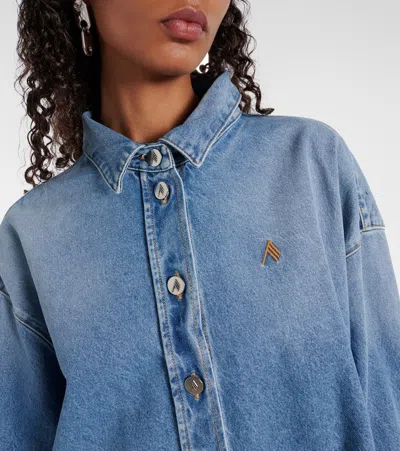 Attico Blue Shirt With Classic Collar And Embroidered Detail On The Front In Cotton Woman In Blue