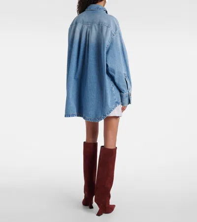 Attico Blue Shirt With Classic Collar And Embroidered Detail On The Front In Cotton Woman In Blue