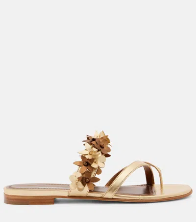 Manolo Blahnik Fiosa Leather Sandals In Gold