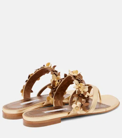 Manolo Blahnik Fiosa Leather Sandals In Gold