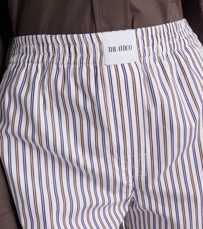 Attico Striped Cotton Shorts In White