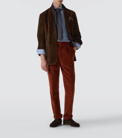 Dunhill Suede Penny Loafers In Brown