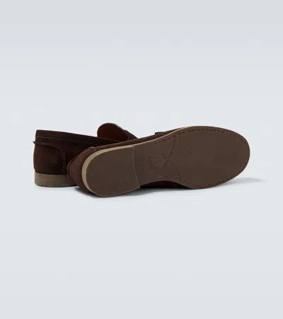 Dunhill Suede Penny Loafers In Brown