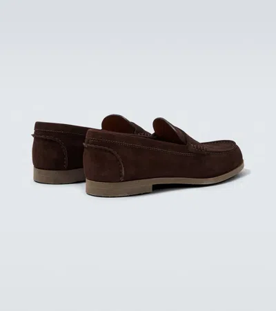 Dunhill Suede Penny Loafers In Brown