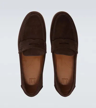 Dunhill Suede Penny Loafers In Brown